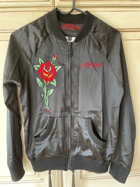 Ed Hardy Black Jacket with Red Rose Embroidery